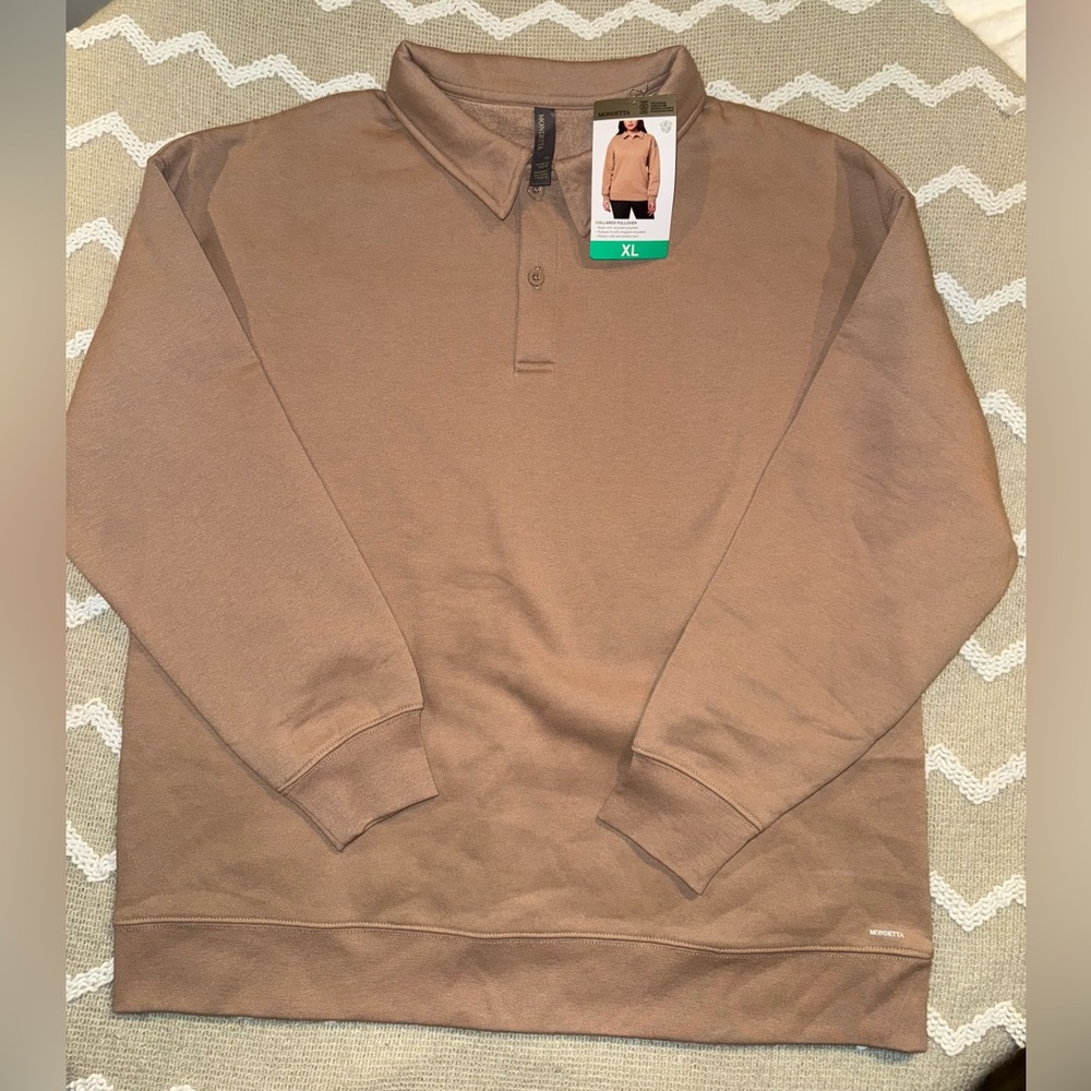 Mondetta womens Tan Collared Pullover new XL